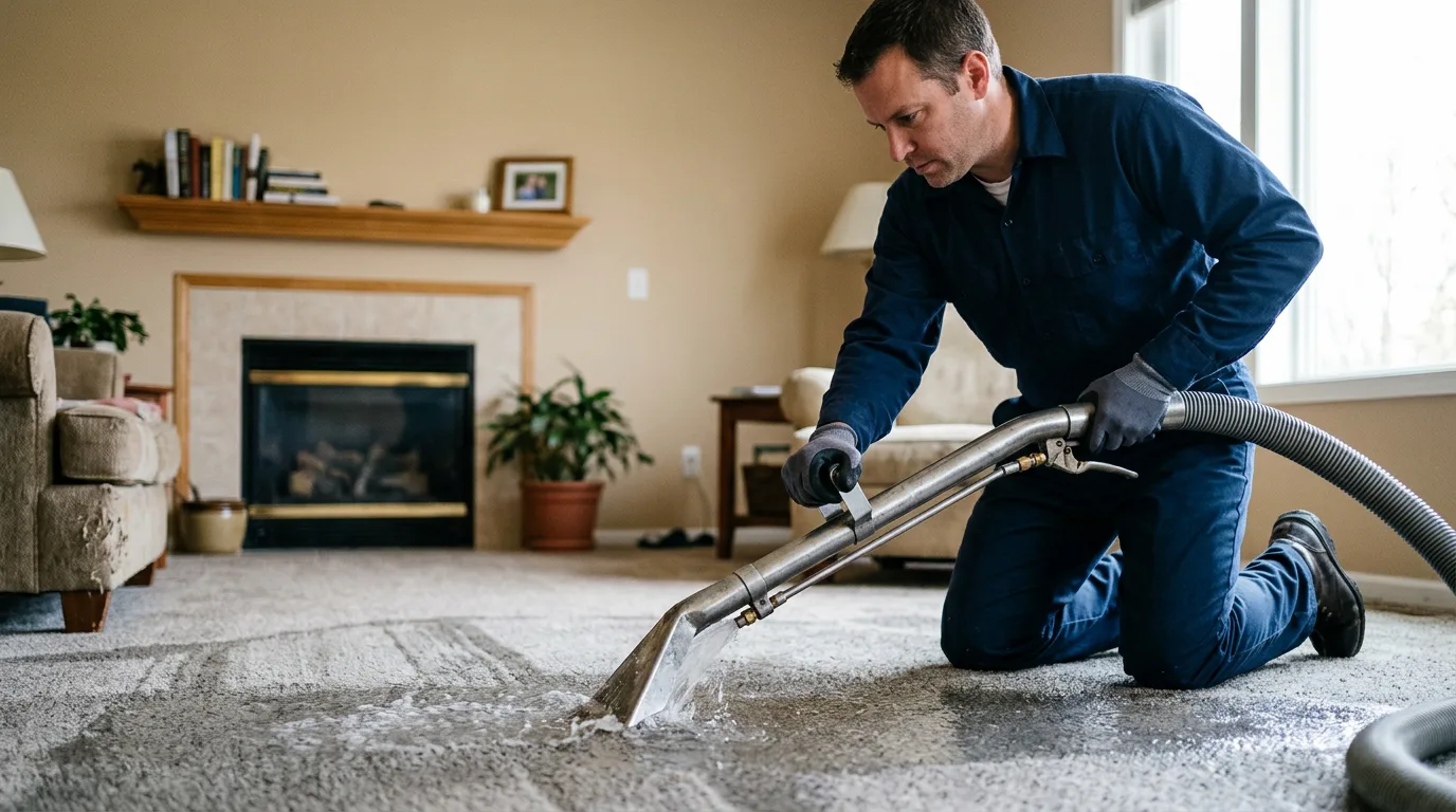 Water damage restoration technician working near Forest City, IA